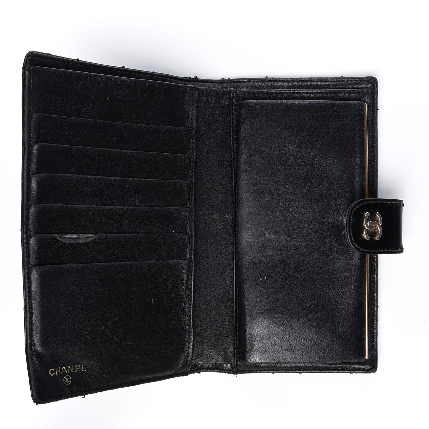 Chanel Glazed Calfskin Diamond Stitched French Wallet Black 4 of 17