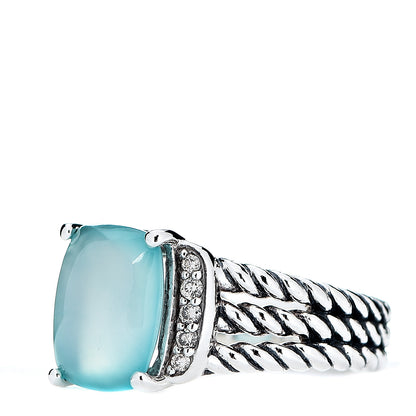 David Yurman Sterling Silver Diamond Chalcedony 10mm Petite Wheaton Ring 50 5.5 2 of 4