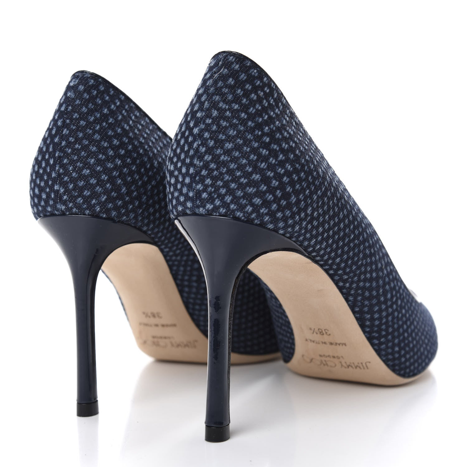 Jimmy Choo Denim Python Printed Pointy Toe Romy 85 Pumps 38.5 Navy 4 of 11