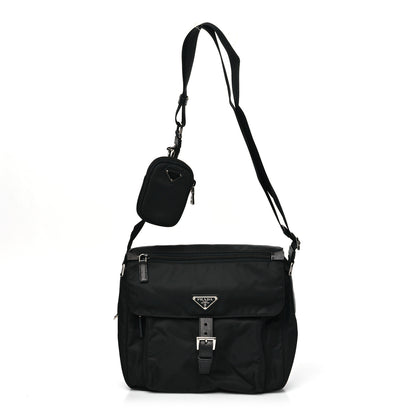 Prada Re-Nylon Vela Saffiano Pocket Single Buckle Messenger Shoulder Bag Black 1 of 9