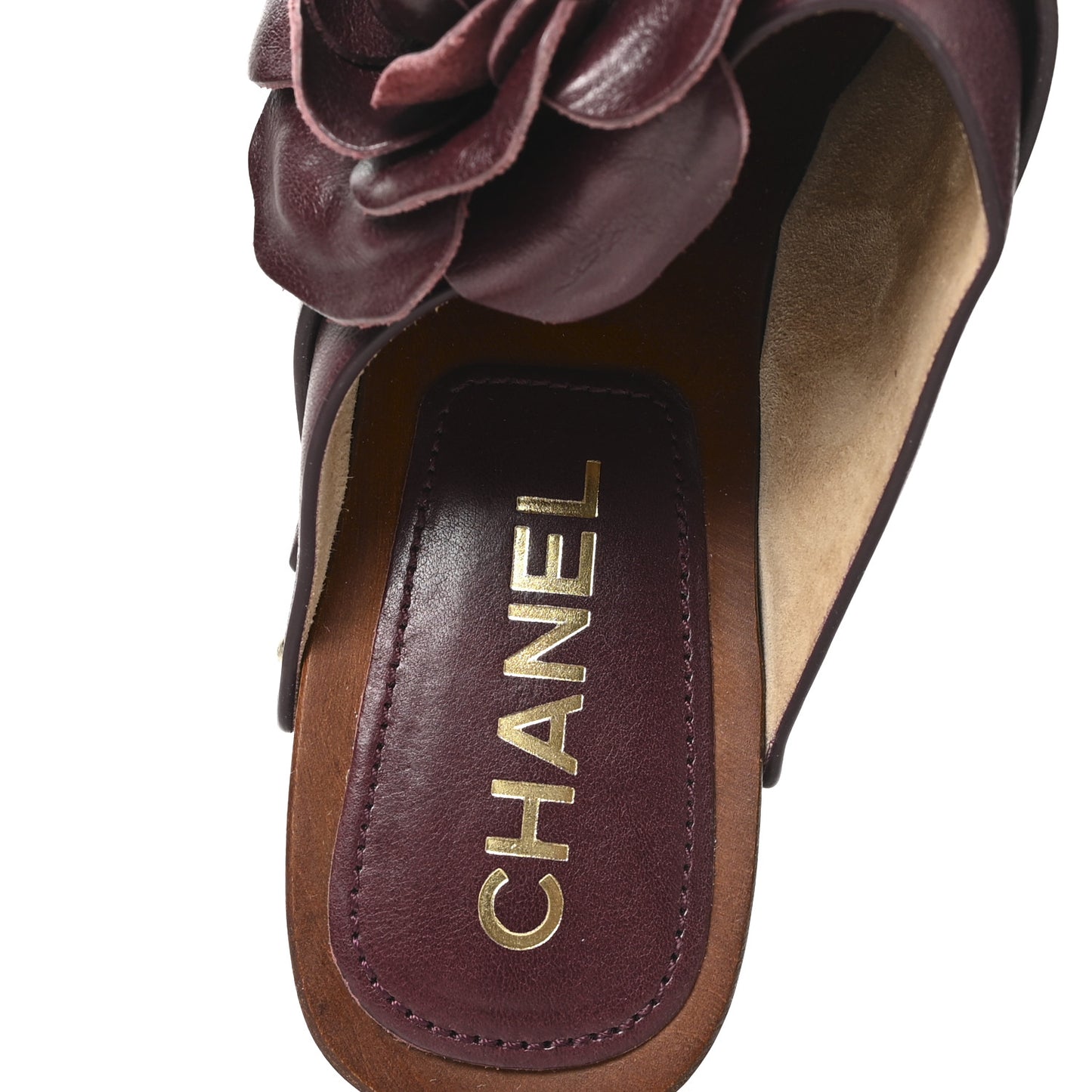 Calfskin Camellia Clogs 38 Dark Purple