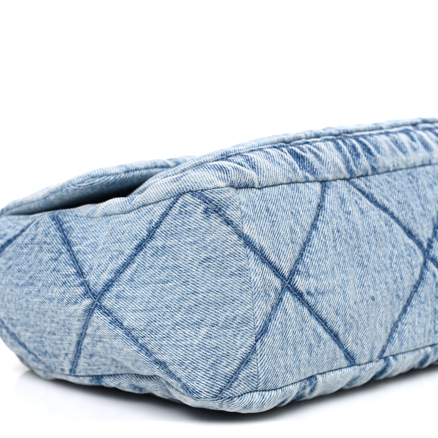 Washed Denim Quilted Large Flap Bag Blue