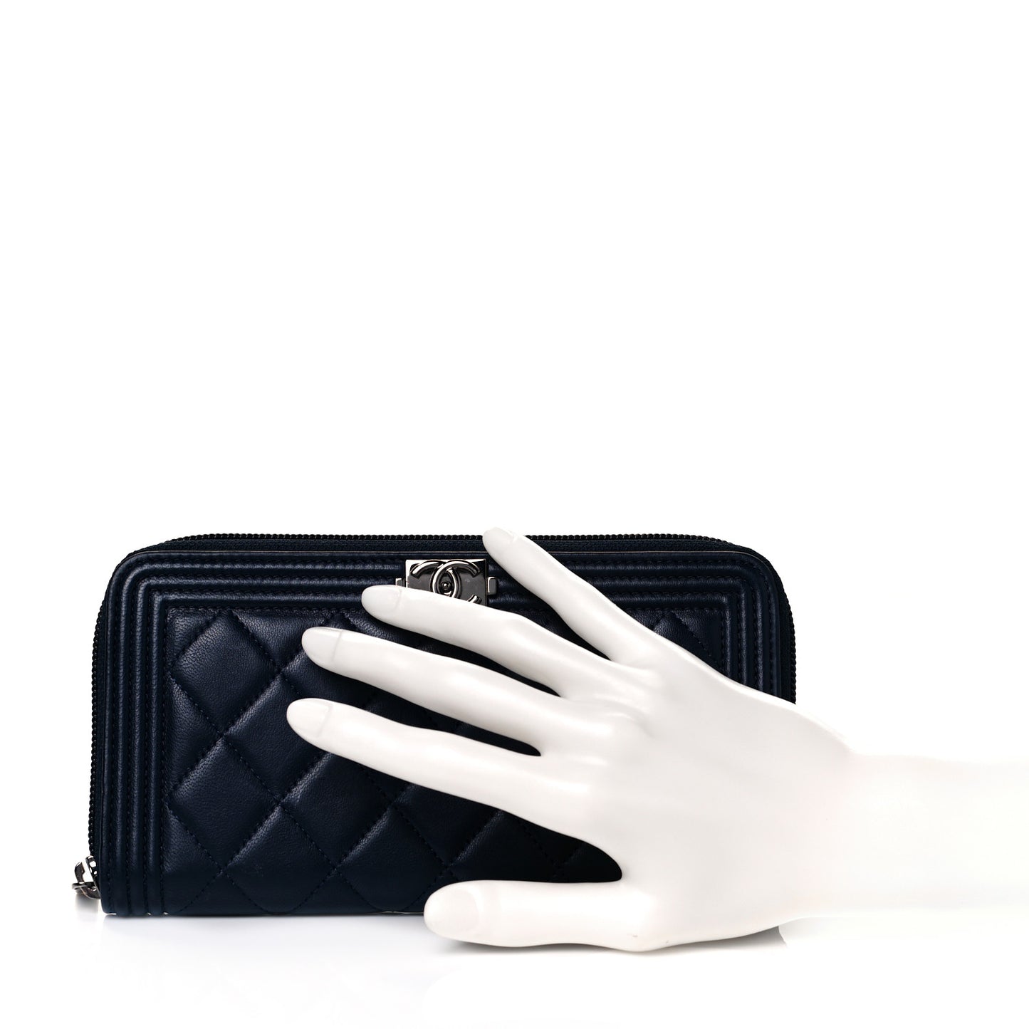 Lambskin Quilted Boy Zip Around Wallet Navy