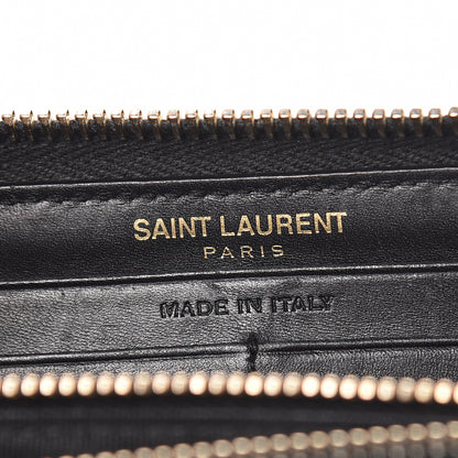 Saint Laurent Calfskin Matelasse Chevron Monogram Zip Around Wallet Dark Navy Blue 6 of 8