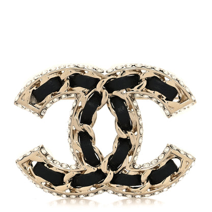 Chanel Lambskin Crystal CC Chain Brooch Black Gold 1 of 4