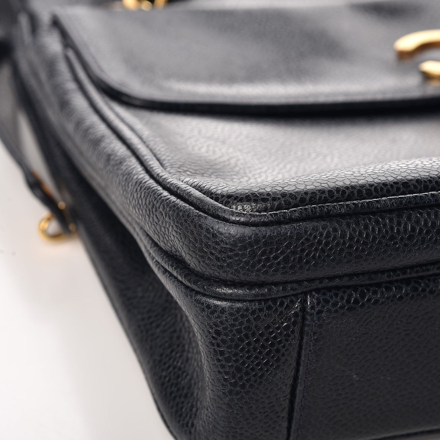 Caviar Flap Shoulder Bag Navy Blue