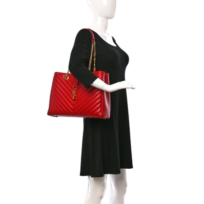 Saint Laurent Grain De Poudre Matelasse Chevron Monogram Shopping Bag Red 2 of 16