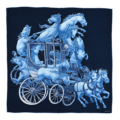 Hermes Cashmere Silk Grand Carrosse Royal Scarf 100 Marine Bleu White 1 of 3