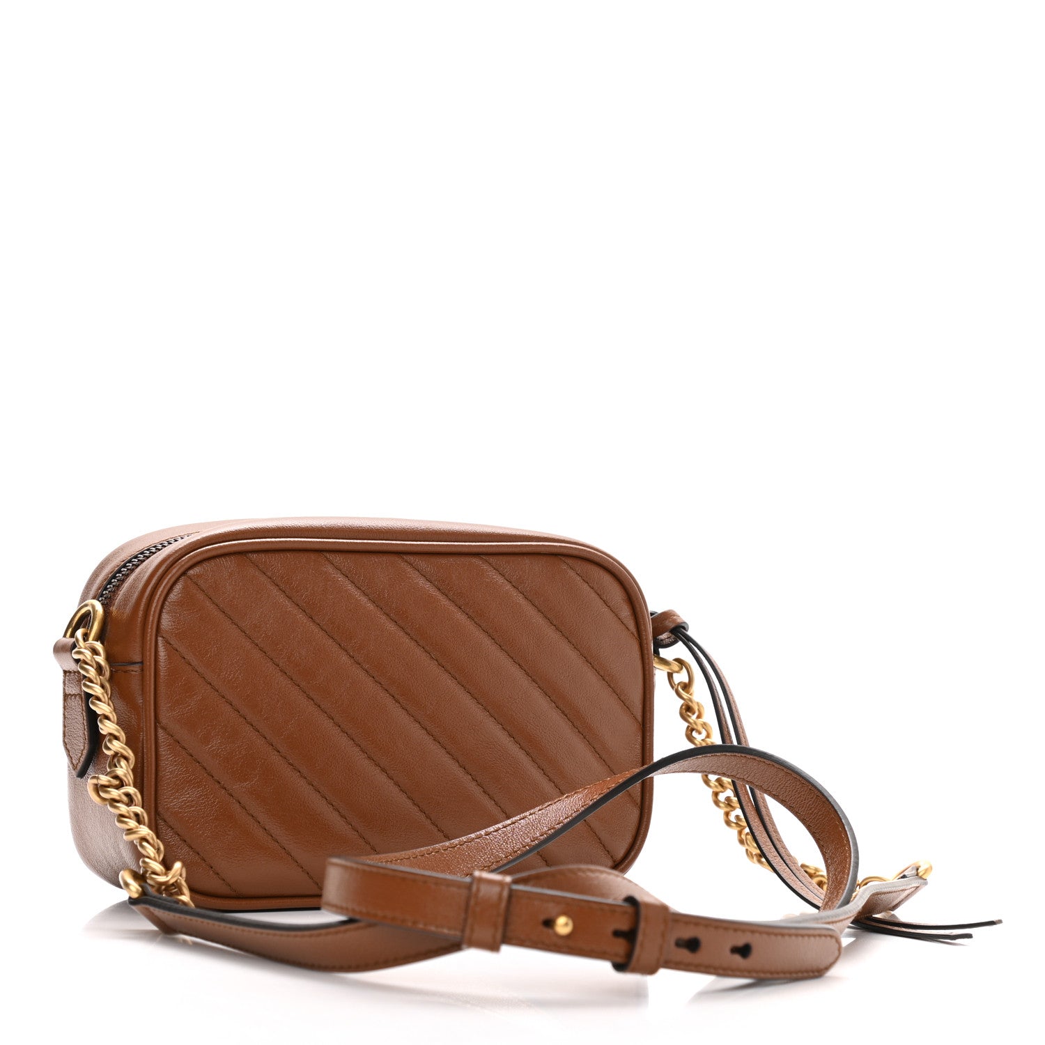 Gucci Glazed Calfskin Matelasse Diagonal Mini GG Marmont Chain Shoulder Bag Cuir 3 of 10