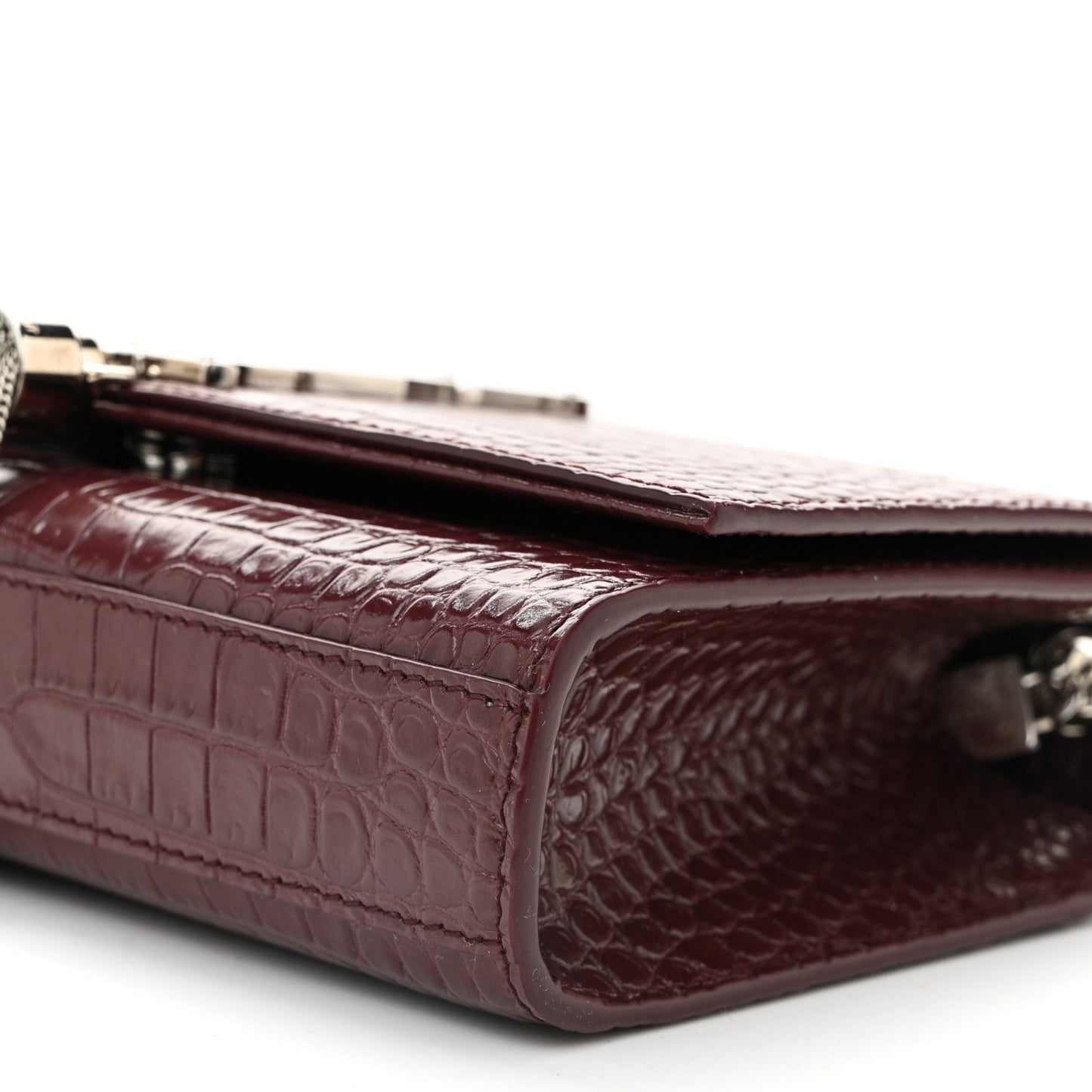 Calfskin Crocodile Embossed Small Classic Monogram Kate Tassel Satchel Rouge Legion