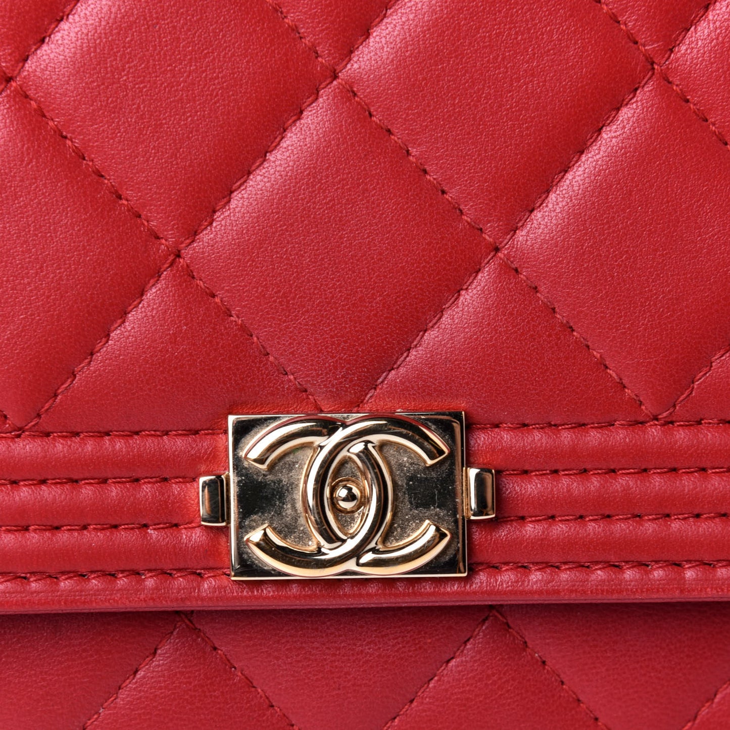 Lambskin Quilted Boy Wallet On Chain WOC Red