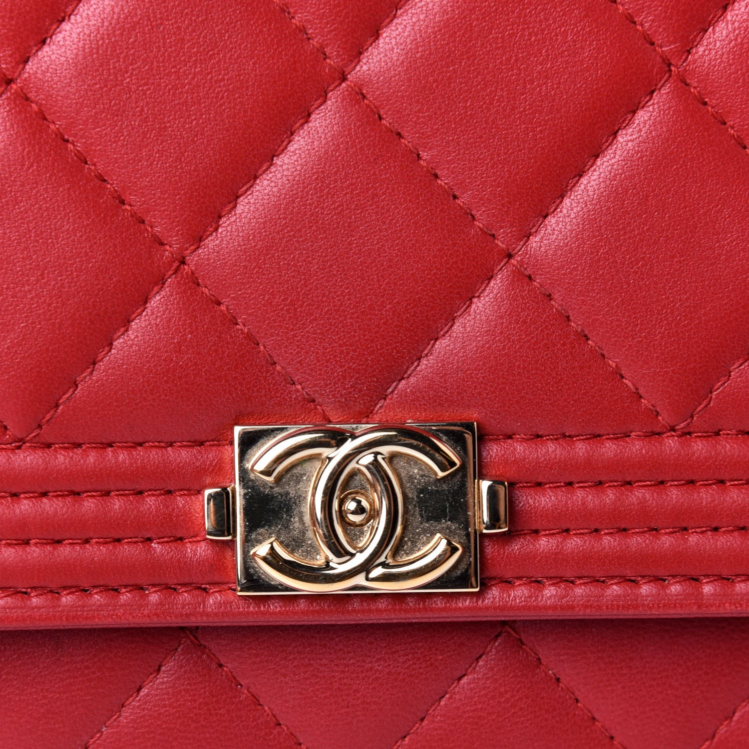 Chanel Lambskin Quilted Boy Wallet On Chain WOC Red 13 of 13