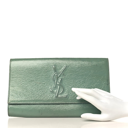 Saint Laurent Textured Patent Monogram Large Belle De Jour Clutch Turquoise 2 of 15