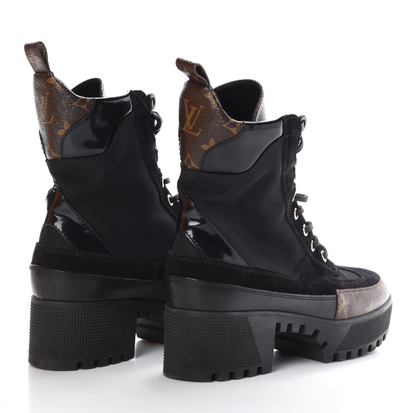 Suede Calfskin Monogram Laureate Platform Desert Boots 36 Black