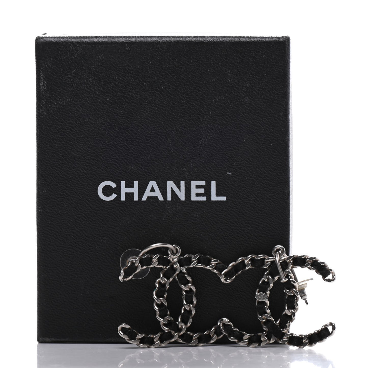 Satin CC Chain Earrings Silver Black