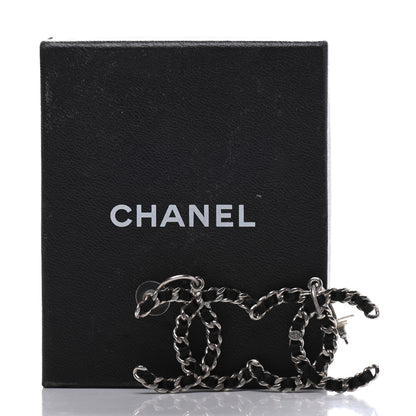 Chanel Satin CC Chain Earrings Silver Black 5 of 5