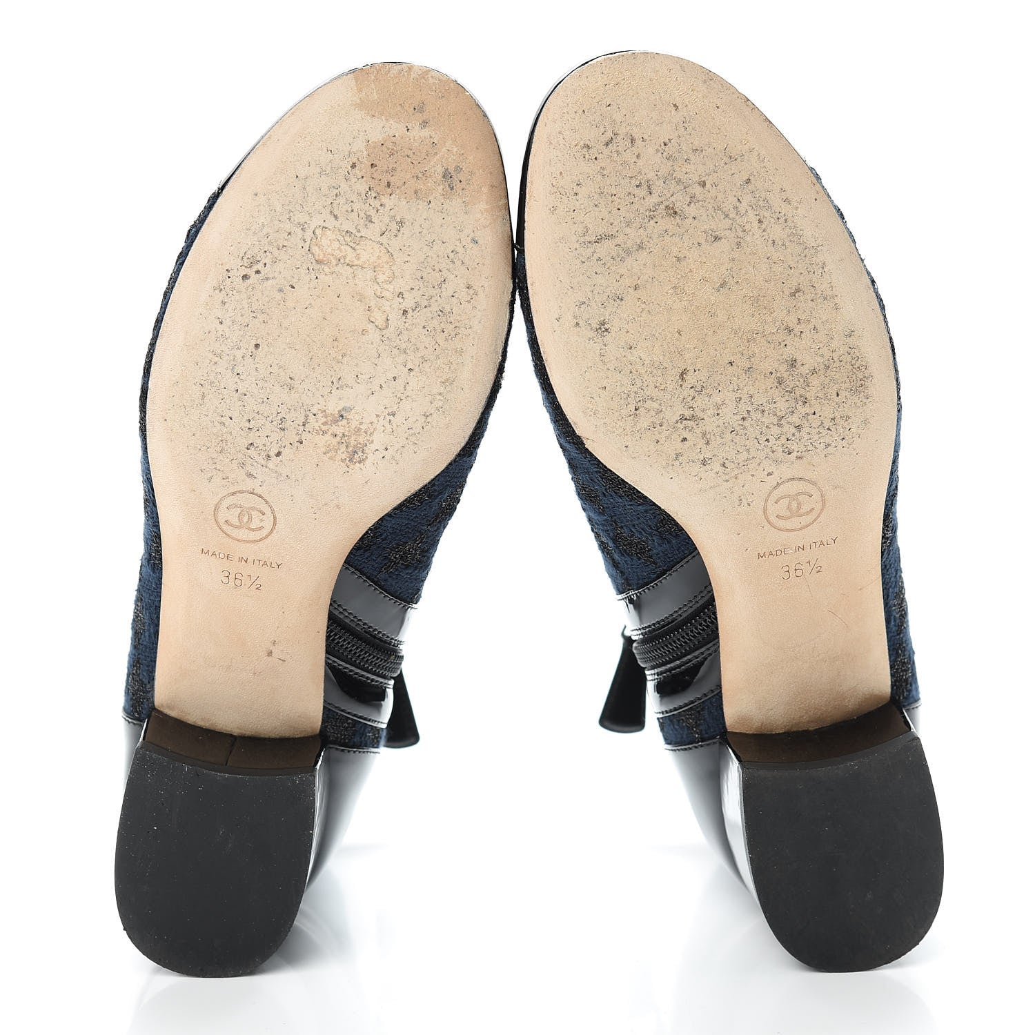 Chanel Tweed Cap Toe CC Short Boots 36.5 Navy Black 7 of 15