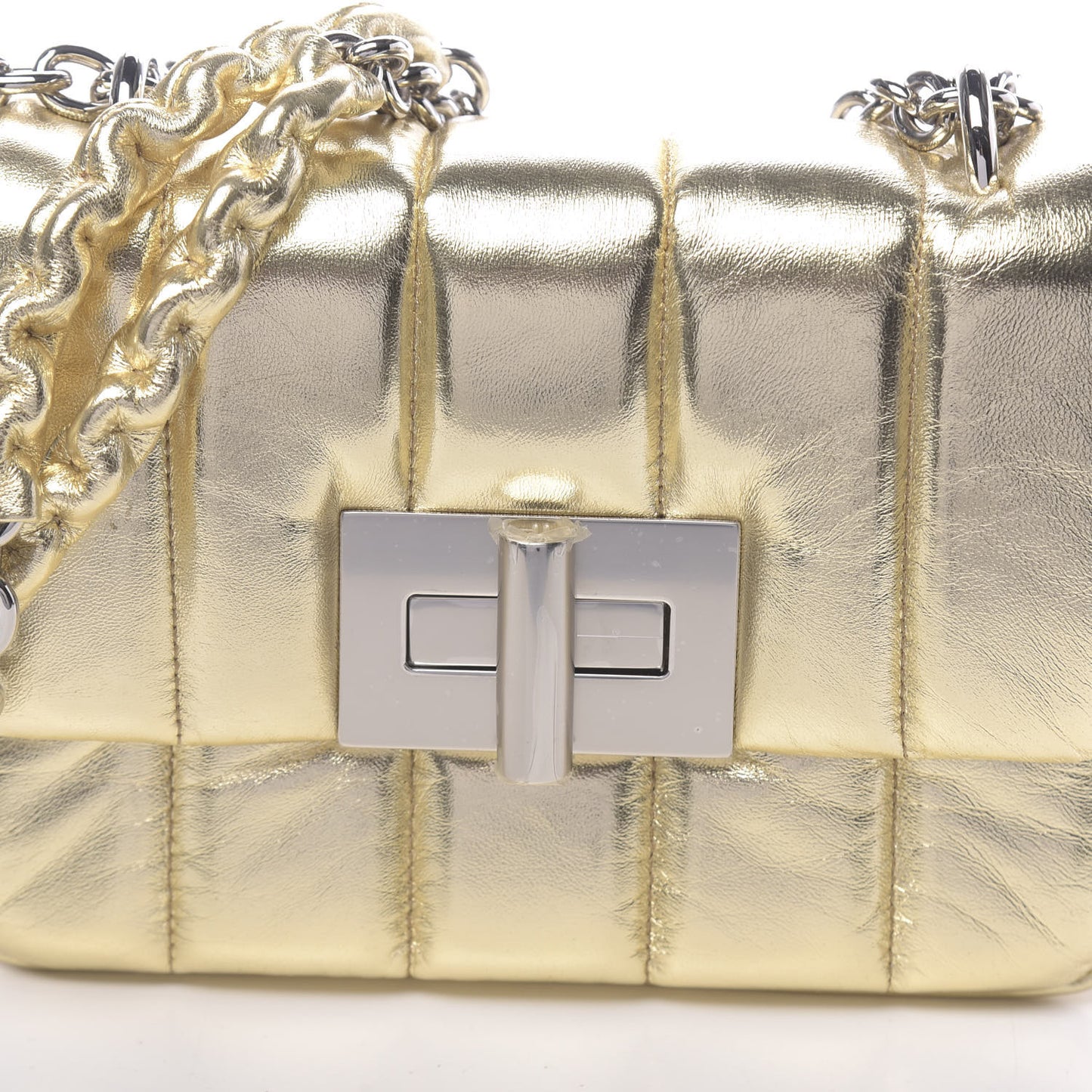 Metallic Soft Lambskin Quilted Small Natalia Chain Shoulder Bag Gold