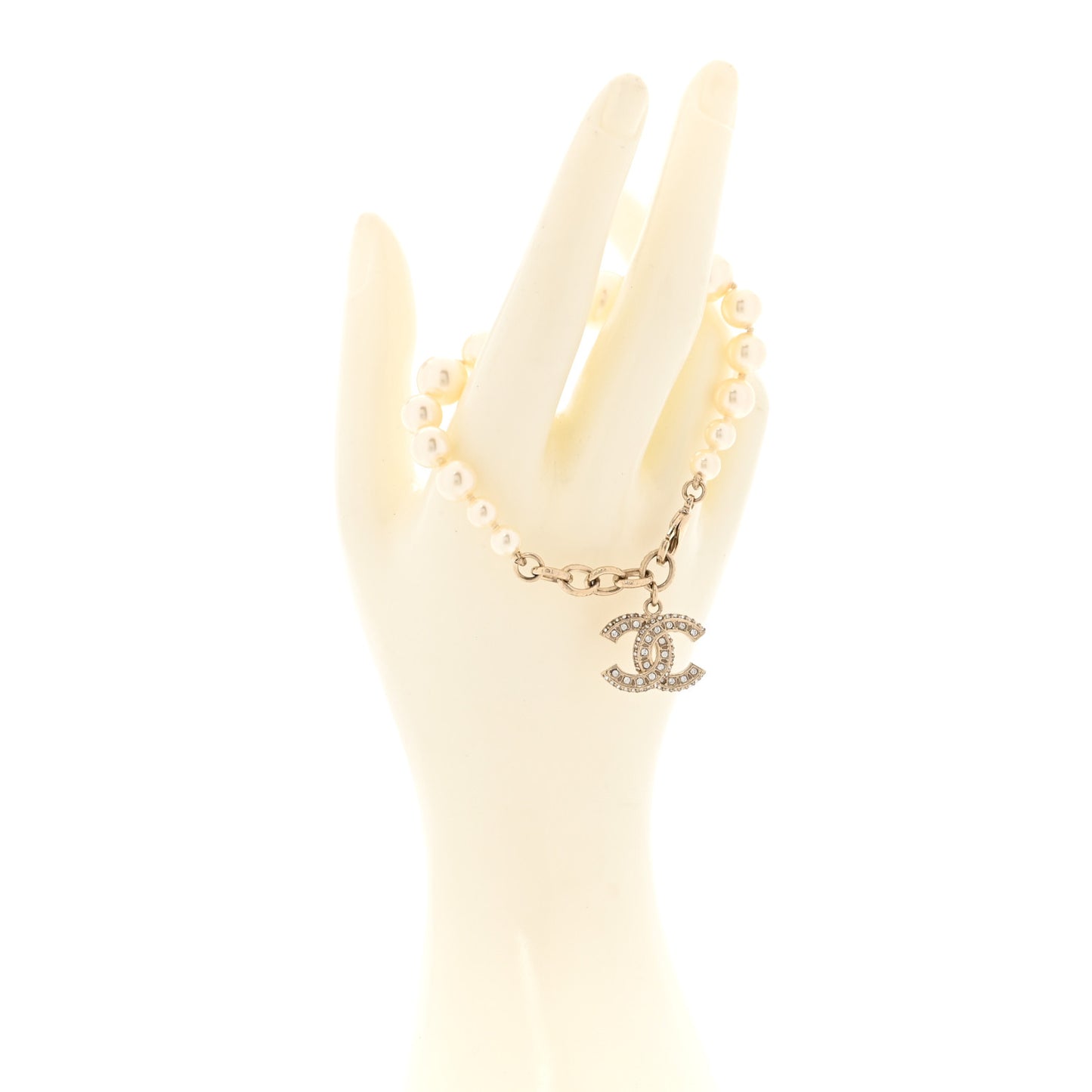 Graduated Pearl Crystal CC Bracelet Gold