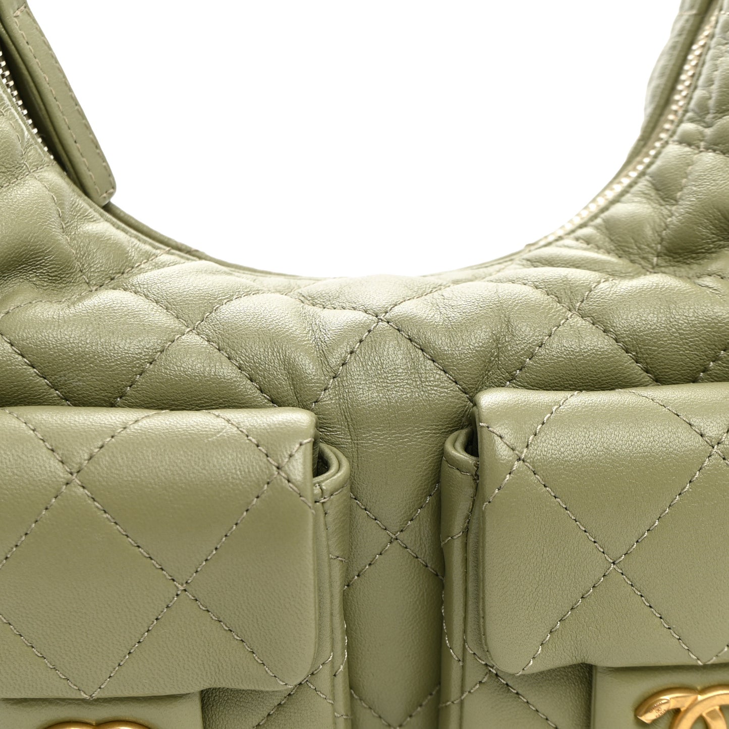 Shiny Lambskin Quilted Trendy Pockets Hobo Green