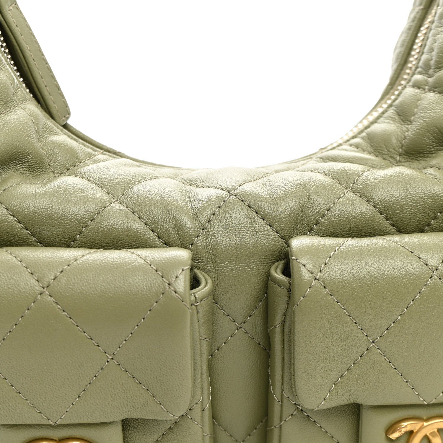 Chanel Shiny Lambskin Quilted Trendy Pockets Hobo Green 8 of 11