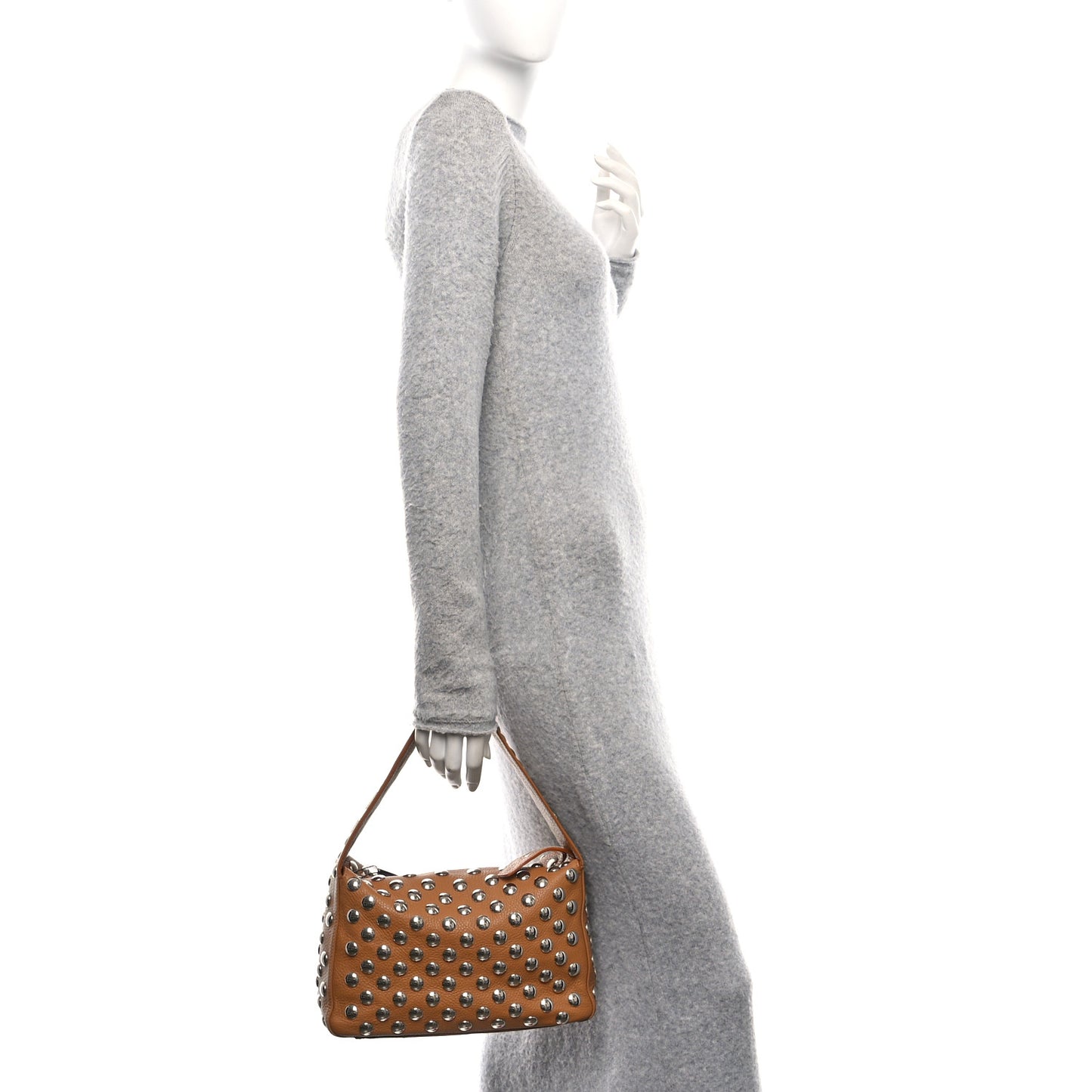 Pebbled Sport Calfskin Studded Elena Nougat