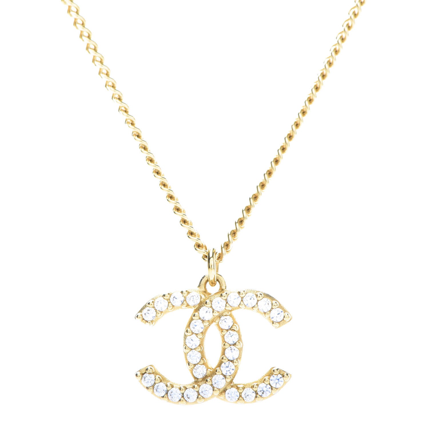Chanel Crystal CC Pendant Necklace Gold 4 of 7