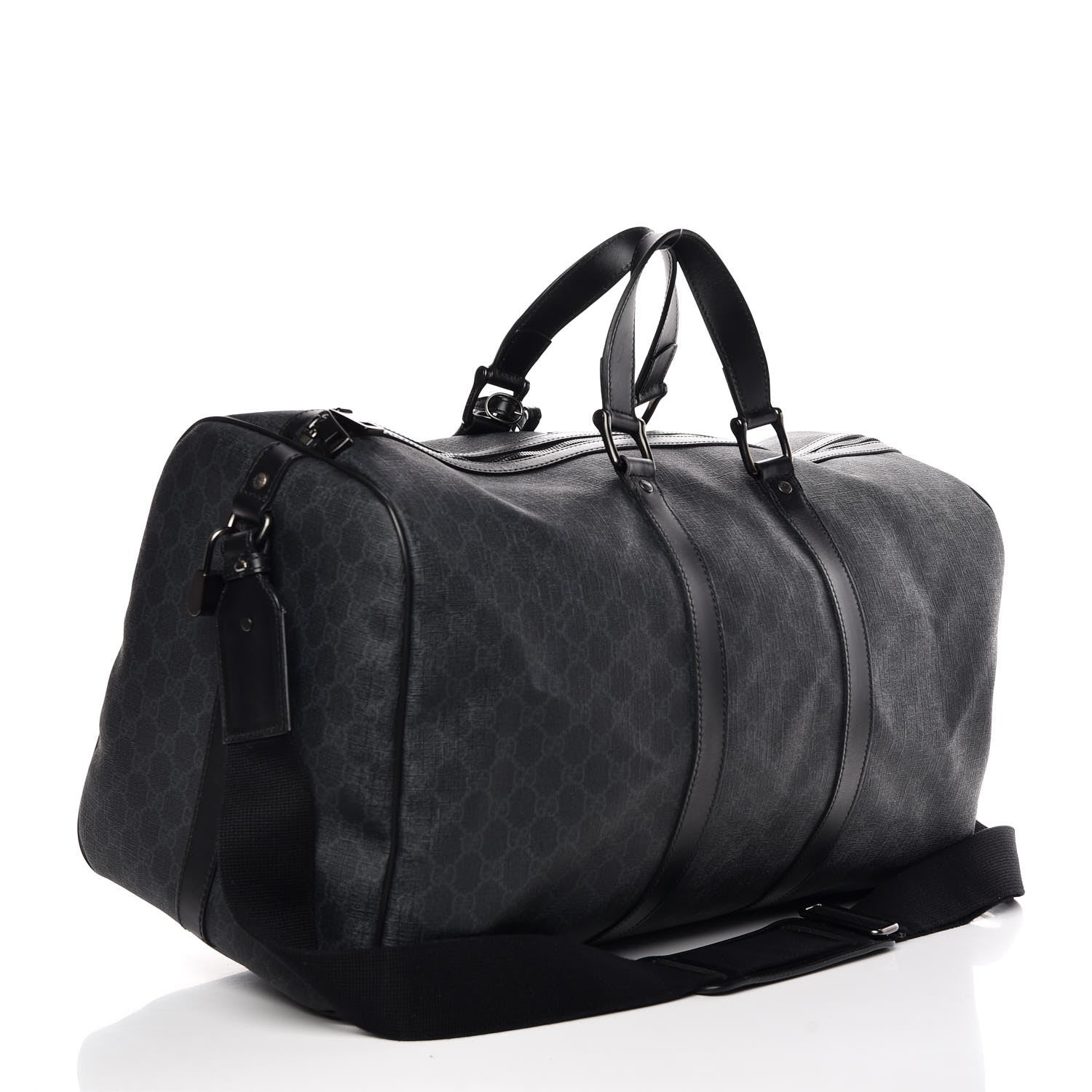 Gucci GG Supreme Monogram Medium Carry-On Duffle Bag Black Grey 3 of 7