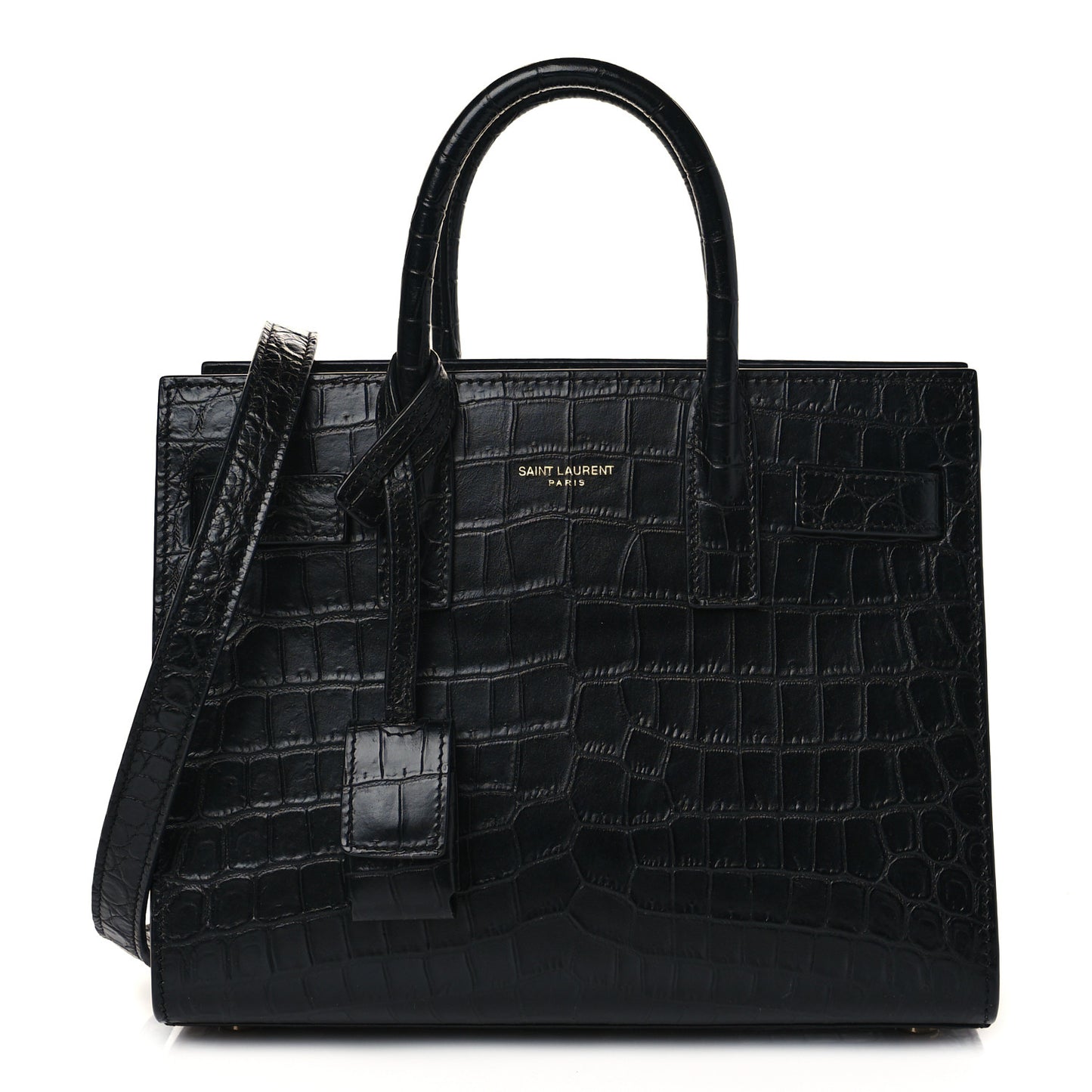 Calfskin Crocodile Embossed Nano Sac De Jour Black