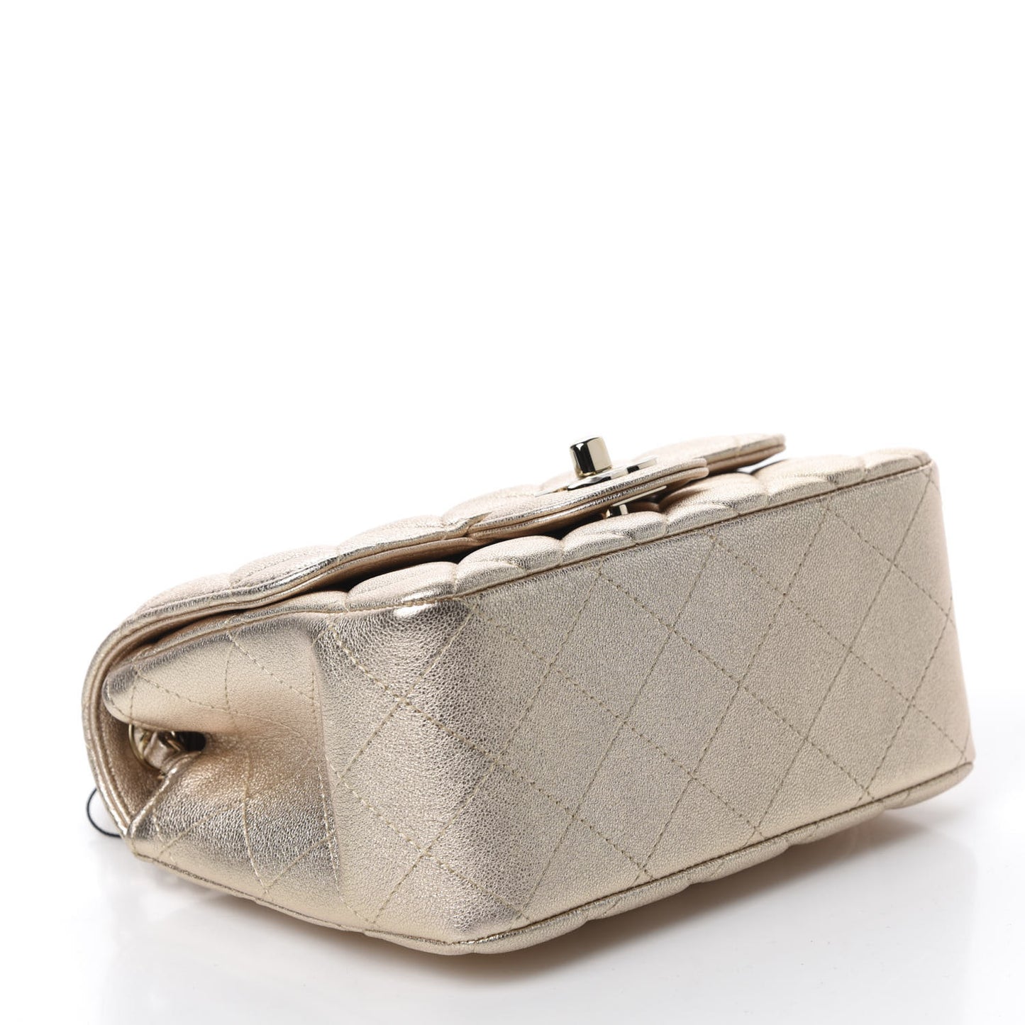 Metallic Lambskin Quilted Mini Square Flap Gold