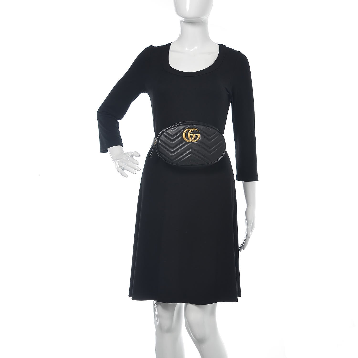 Gucci Calfskin Matelasse GG Marmont Belt Bag 85 34 Black 2 of 11