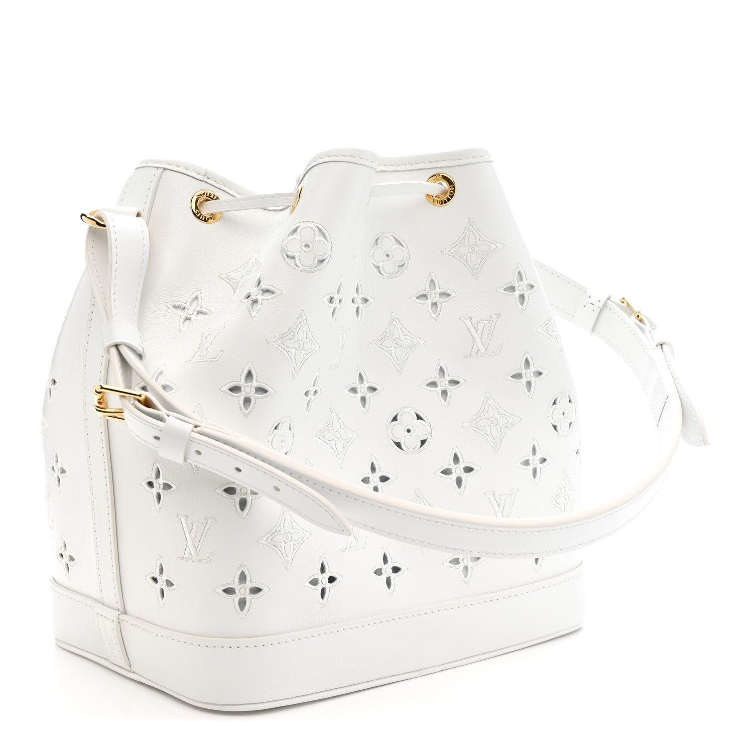 Louis Vuitton Calfskin Monogram Cutout Petit Noe White 3 of 10