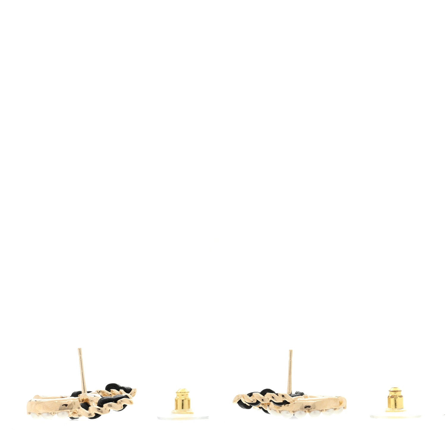 Chanel Pearl Lambskin Chain CC Stud Earrings Gold Black 3 of 4