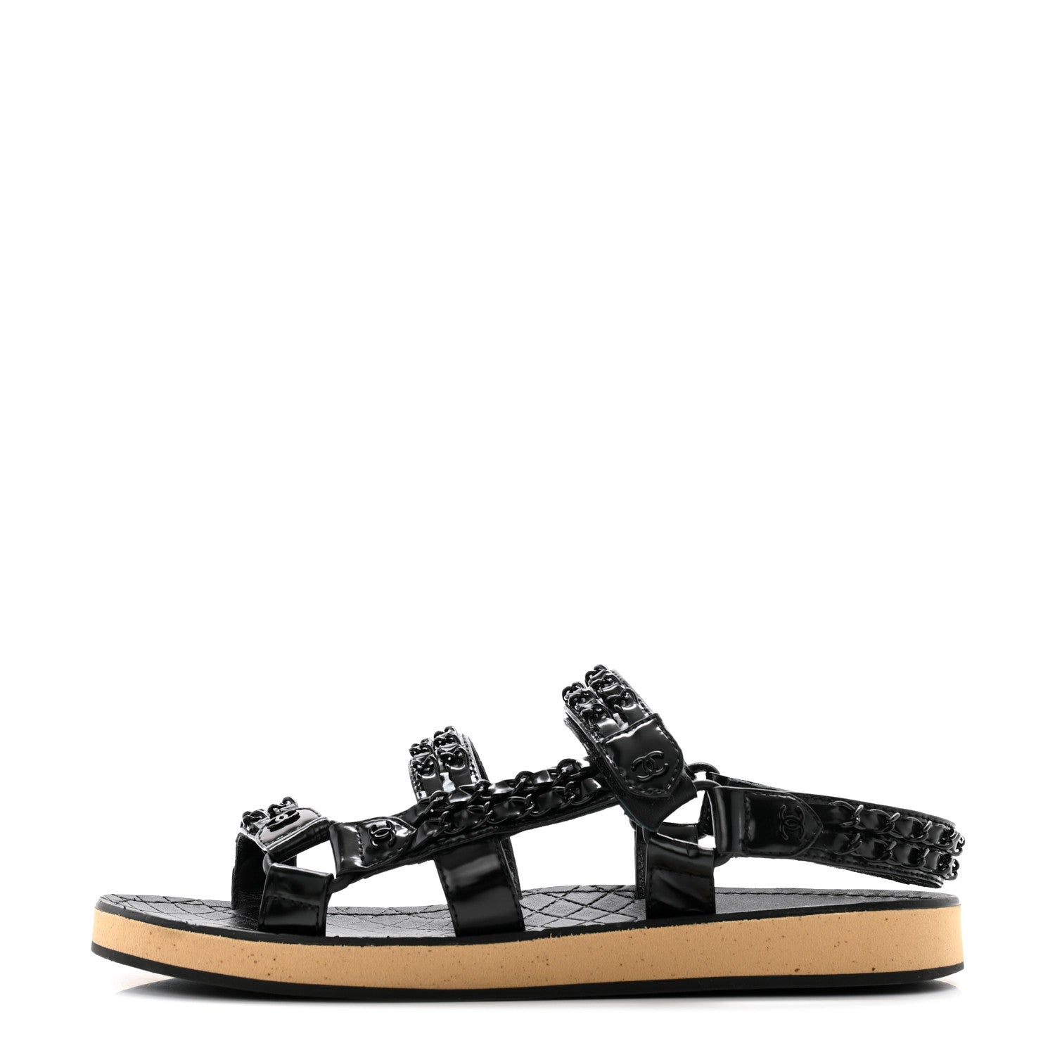 Chanel Lambskin Chain Sandals 39.5 Black 1 of 9
