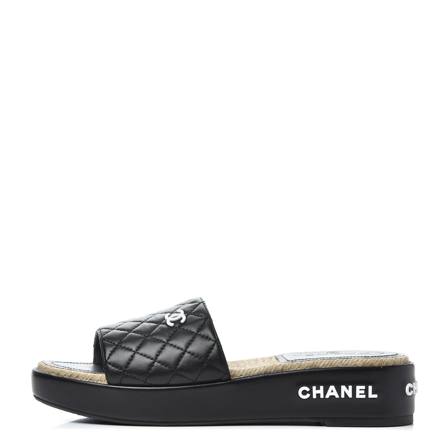 Chanel Lambskin Quilted CC Espadrille Slip On Sandals 41 Black 1 of 13
