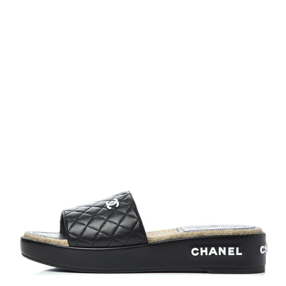 Chanel Lambskin Quilted CC Espadrille Slip On Sandals 41 Black 1 of 13
