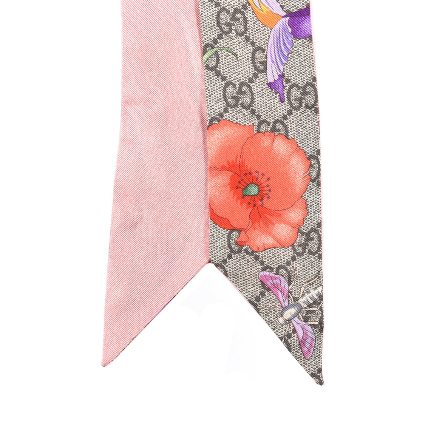 Silk Twill GG Monogram Special Flory Neck Bow Scarf Beige Pink