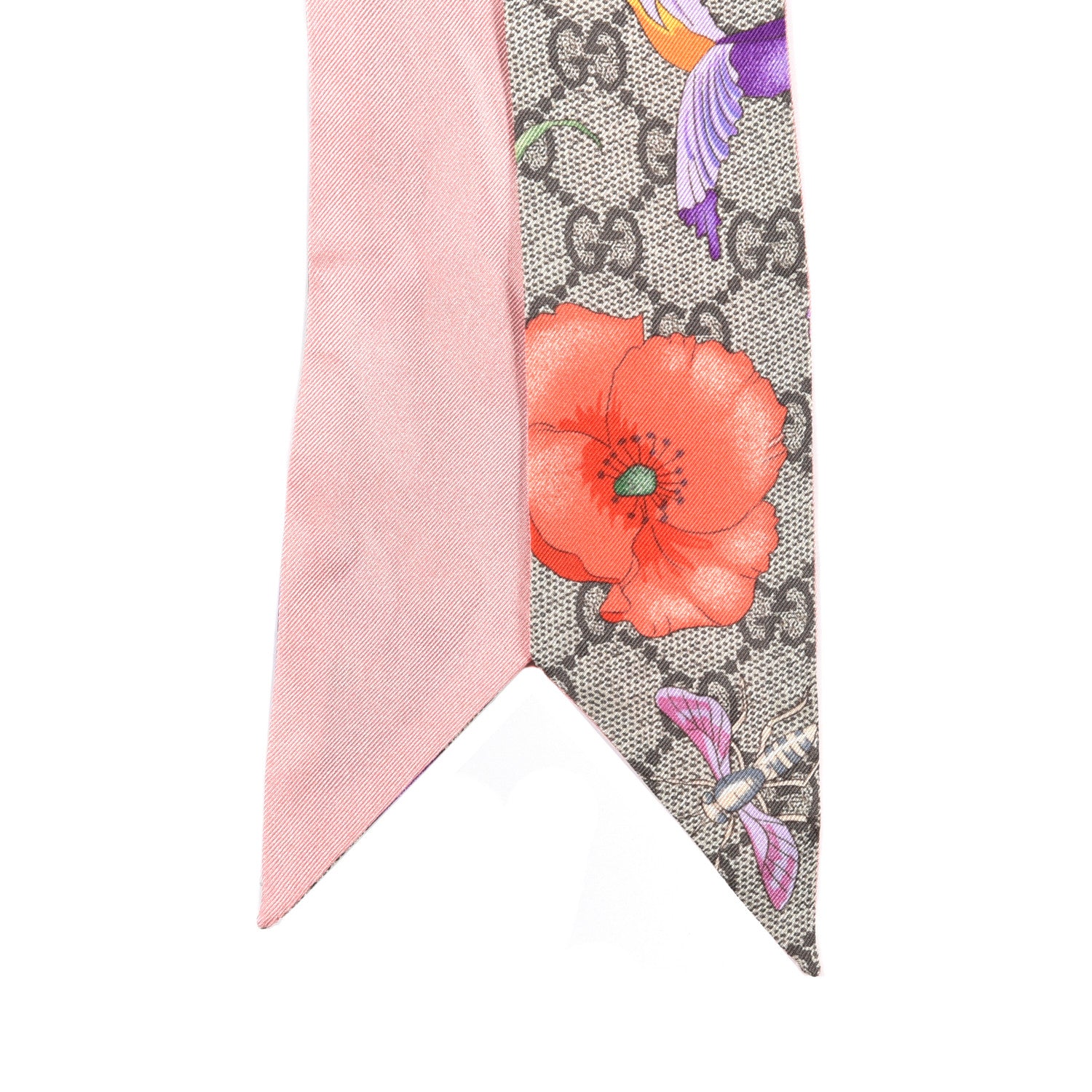 Gucci Silk Twill GG Monogram Special Flory Neck Bow Scarf Beige Pink 2 of 3