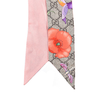 Gucci Silk Twill GG Monogram Special Flory Neck Bow Scarf Beige Pink 2 of 3