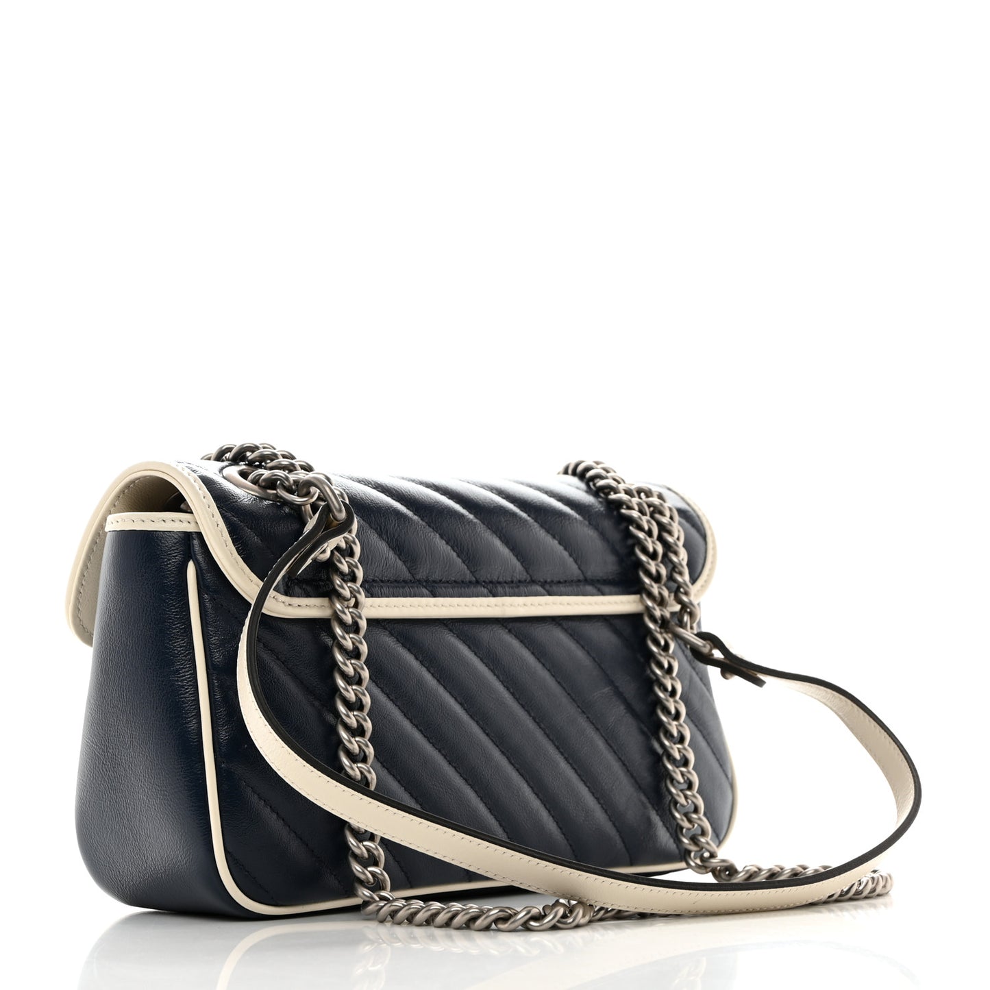 Vintage Effect Calfskin Matelasse Diagonal Small Torchon GG Marmont Shoulder Bag Blue Agata Mystic White