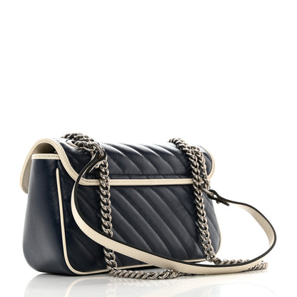 Gucci Vintage Effect Calfskin Matelasse Diagonal Small Torchon GG Marmont Shoulder Bag Blue Agata Mystic White 2 of 10