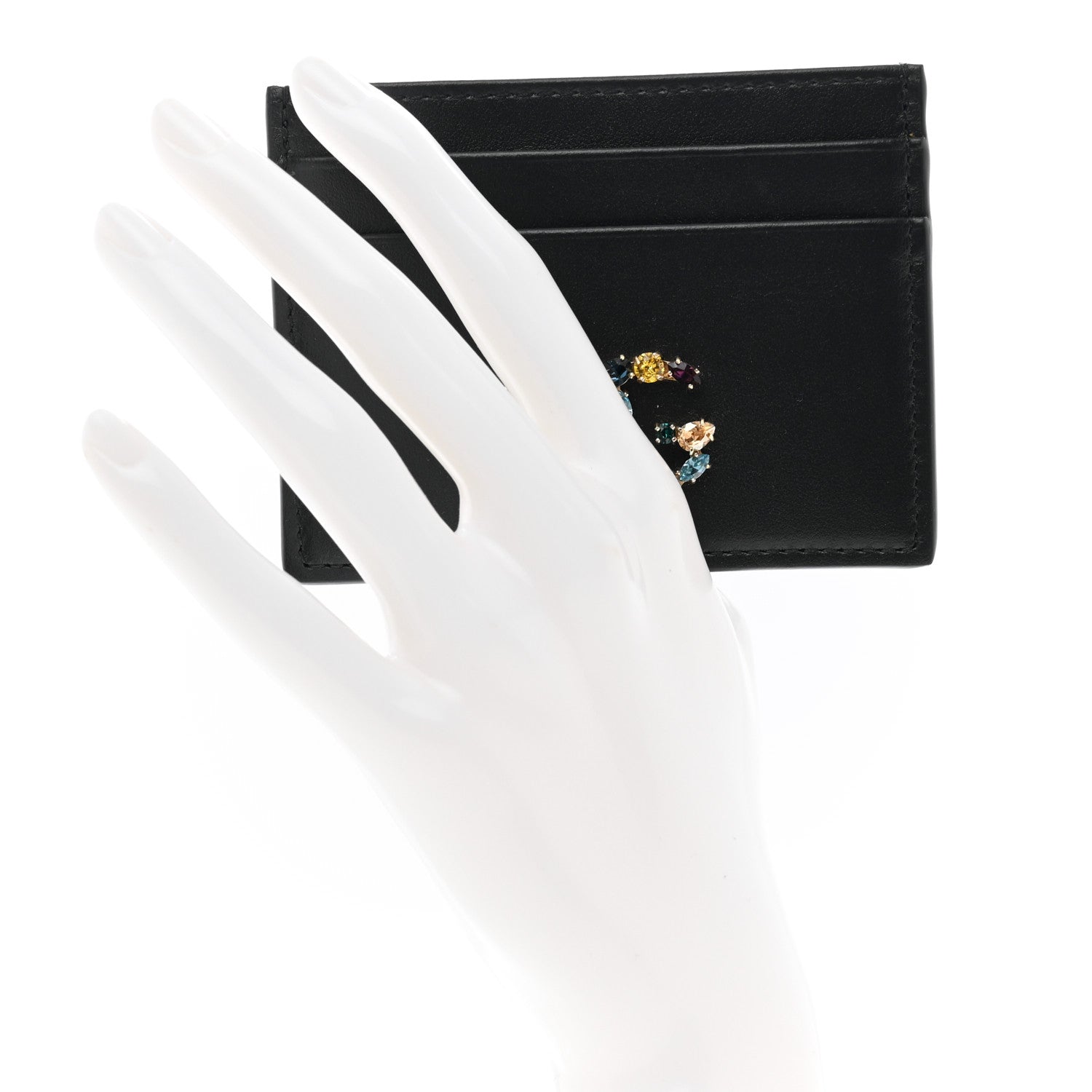 Dolce & Gabbana Calfskin Embellished Logo Card Holder Black 2 of 7
