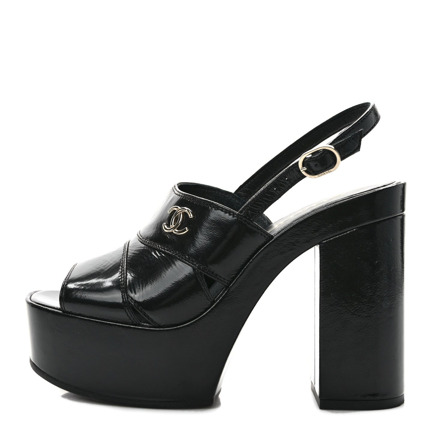 Crumpled Patent Lambskin Platform Sandals 36 Black