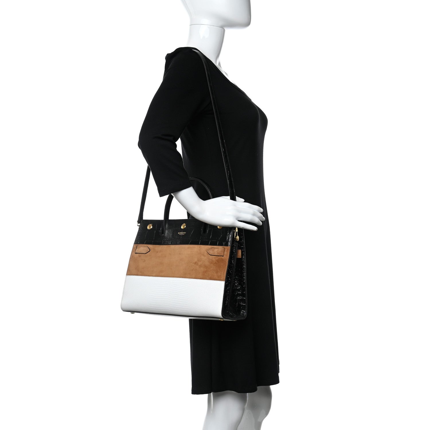 Burberry Deerskin Suede Crocodile Embossed Calfskin Medium Title Bag 2 of 9
