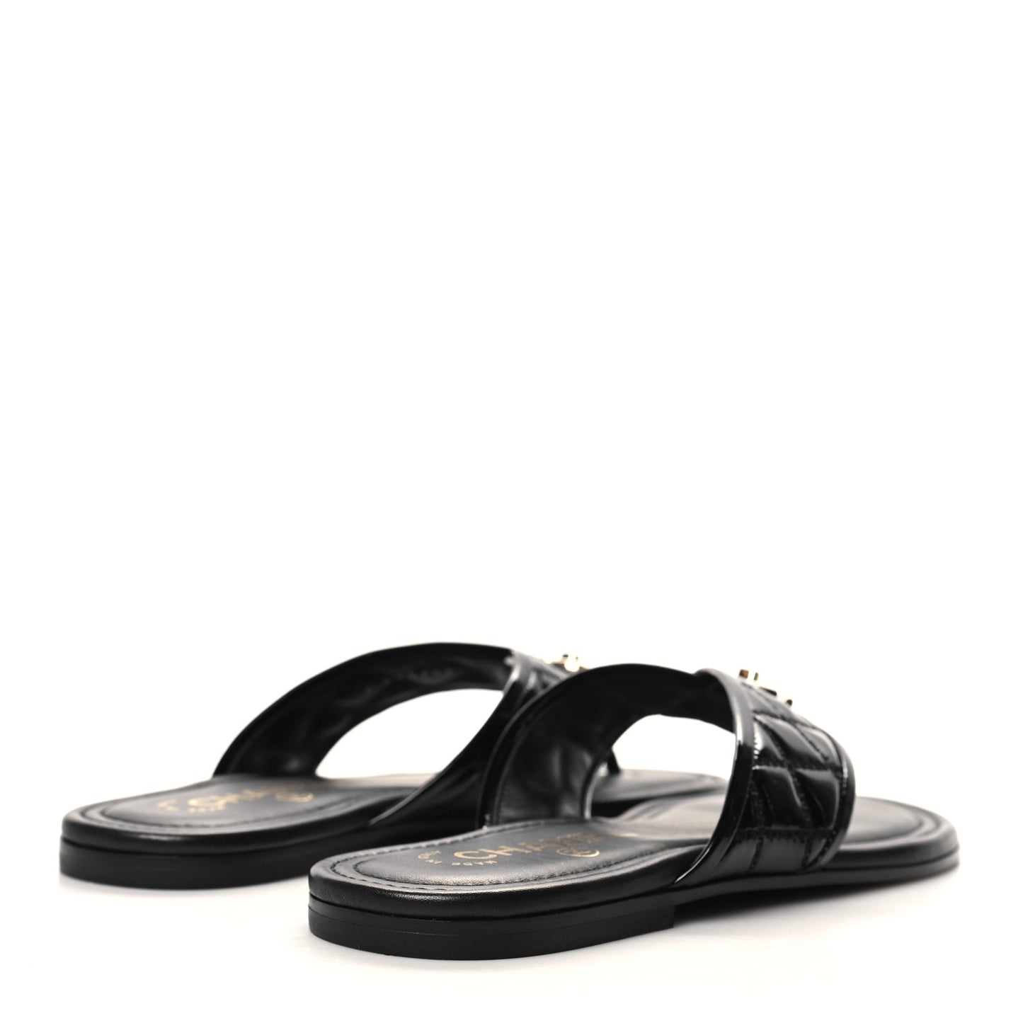 Patent Quilted CC Sandals 36 Black