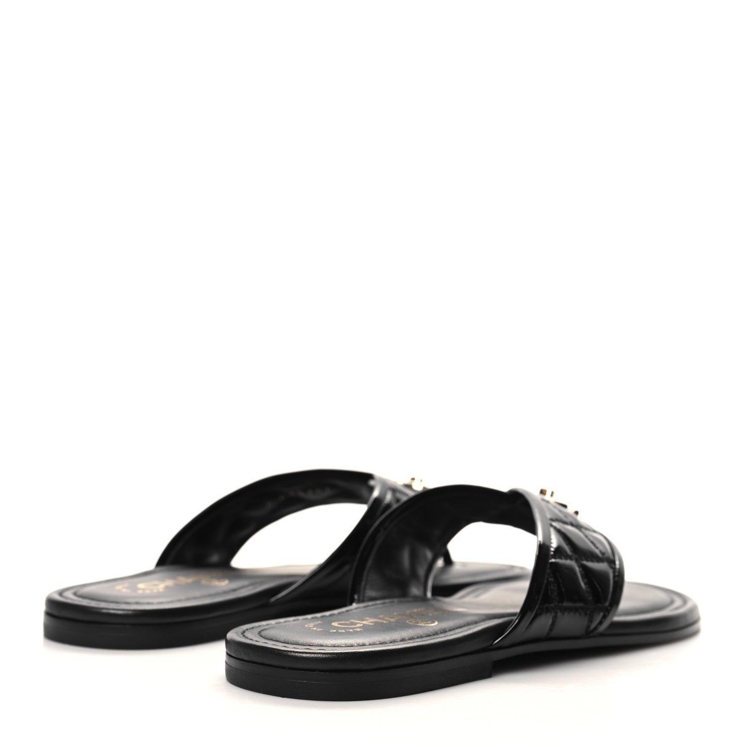 Chanel Patent Quilted CC Sandals 36 Black 4 of 9