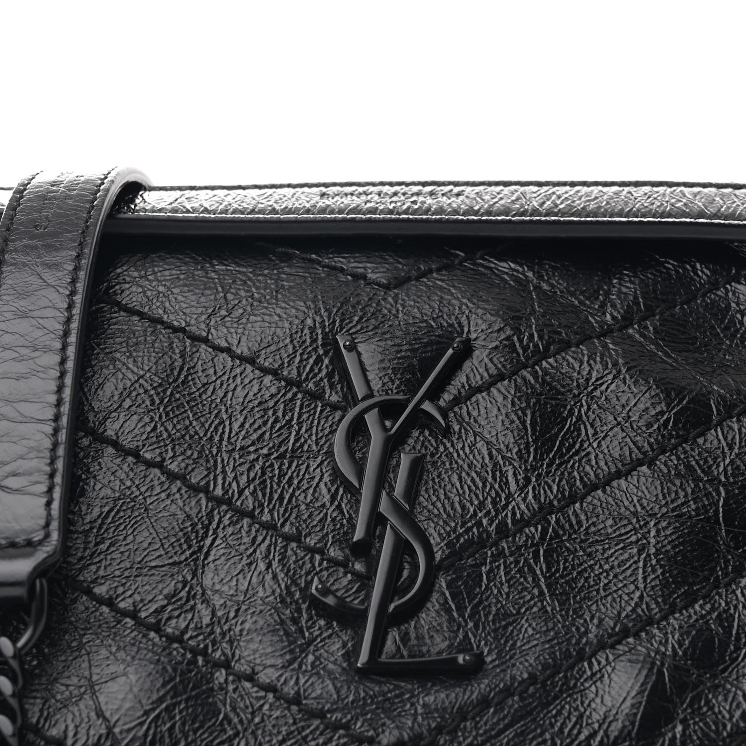 Saint Laurent Crinkled Calfskin Matelasse Monogram Baby Niki Chain Satchel Black 8 of 10