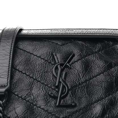 Saint Laurent Crinkled Calfskin Matelasse Monogram Baby Niki Chain Satchel Black 8 of 10