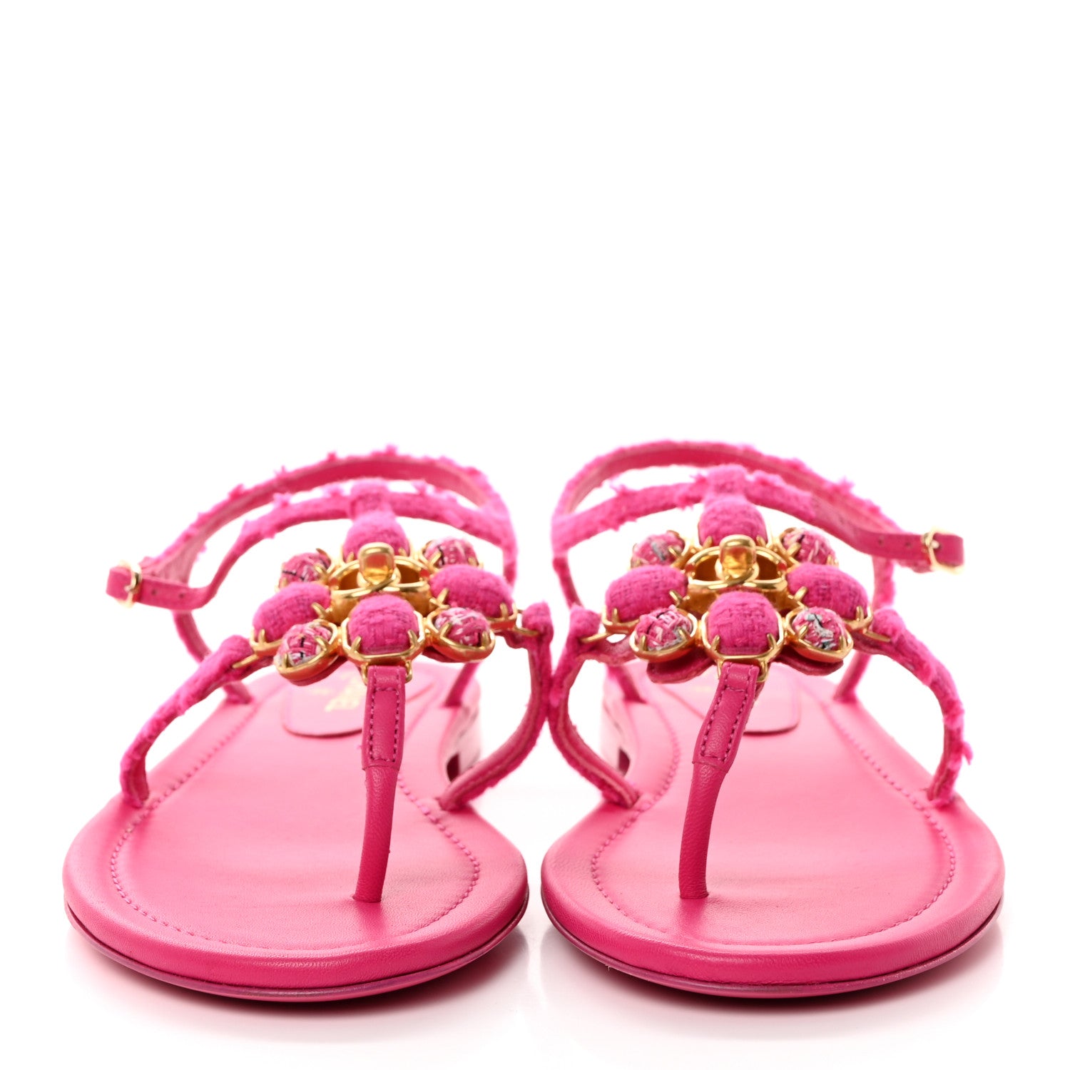 Chanel Cashmere Tweed CC Logo Thong Sandals 38 Fuchsia 2 of 9