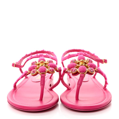 Chanel Cashmere Tweed CC Logo Thong Sandals 38 Fuchsia 2 of 9